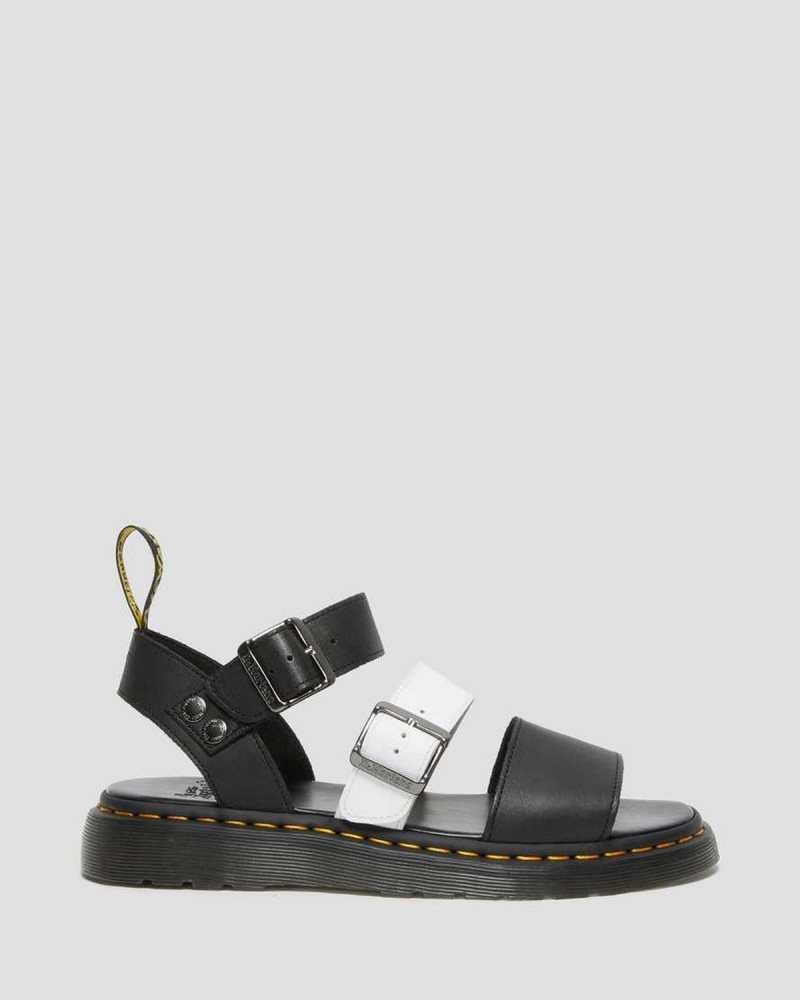 Dr Martens Gryphon Contrast Lær Reima Sandals Sandaler Med Reim Herre Svarte Hvite | OTZHJ6258