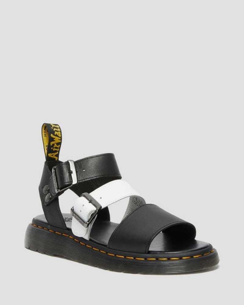 Dr Martens Gryphon Contrast Lær Reima Sandals Sandaler Med Reim Herre Svarte Hvite | OTZHJ6258