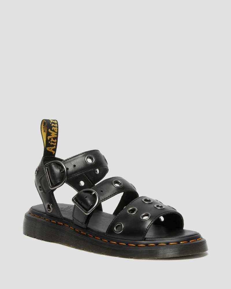 Dr Martens Gryphon Hardware Brando Lær Sandals Sandaler Med Reim Herre Svarte | VRTAQ8429