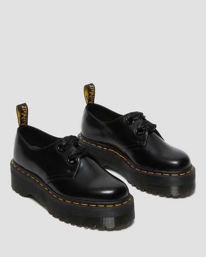 Dr Martens Holly Lær Platform Shoes Platform Sko Dame Svarte | NSUJW7251