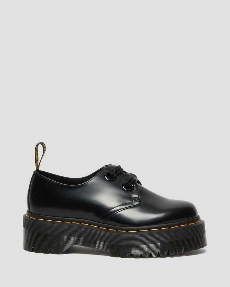 Dr Martens Holly Lær Platform Shoes Platform Sko Dame Svarte | NSUJW7251