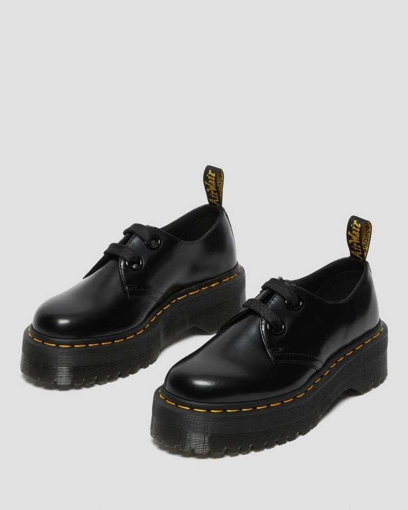 Dr Martens Holly Lær Platform Shoes Platform Sko Dame Svarte | NSUJW7251