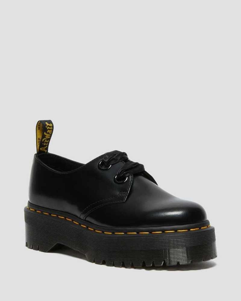 Dr Martens Holly Lær Platform Shoes Platform Sko Dame Svarte | NSUJW7251