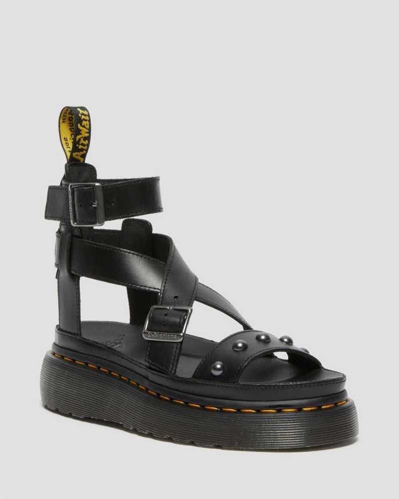 Dr Martens Imojeen Brando Lær Stud Platform Sandals Platåsandaler Dame Svarte | XSUZV1728