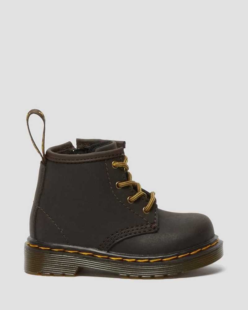 Dr Martens Infant 1460 Wildhorse Lær Blonder Up Boots Støvler Barn Mørke Brune | URWHQ4301