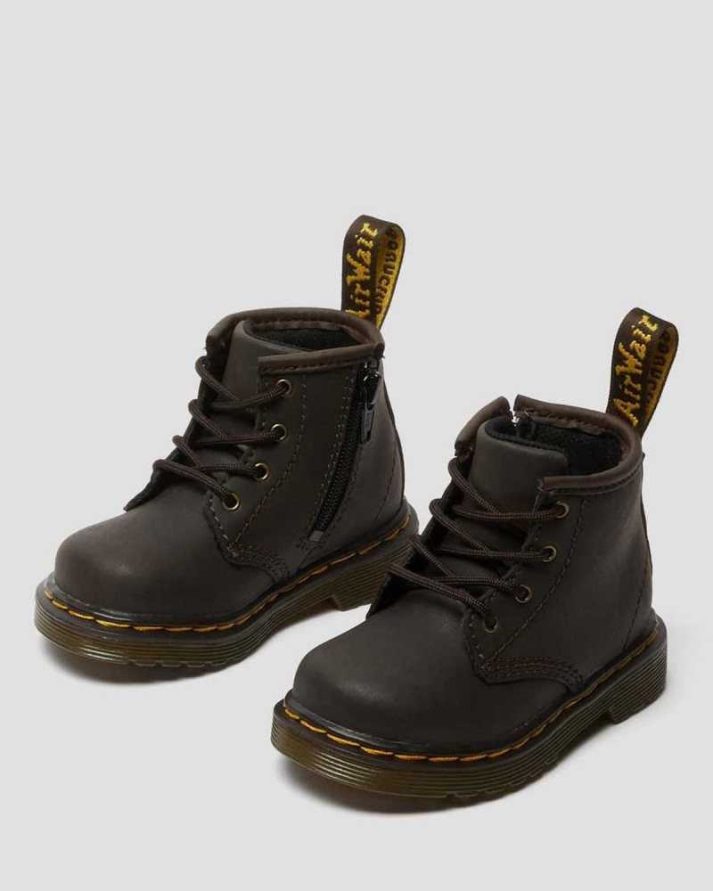 Dr Martens Infant 1460 Wildhorse Lær Blonder Up Boots Støvler Barn Mørke Brune | URWHQ4301