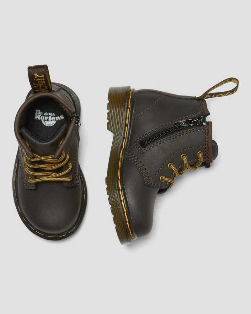 Dr Martens Infant 1460 Wildhorse Lær Blonder Up Boots Støvler Barn Mørke Brune | URWHQ4301