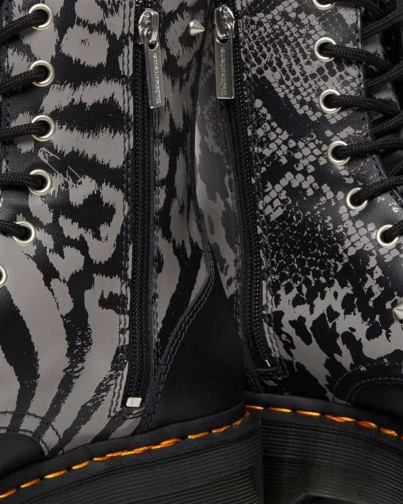 Dr Martens Jadon Animal Clash Lær Platform Boots Platform Støvler Dame Svarte Grå | GSQJX1029