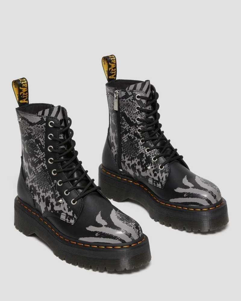 Dr Martens Jadon Animal Clash Lær Platform Boots Platform Støvler Dame Svarte Grå | GSQJX1029