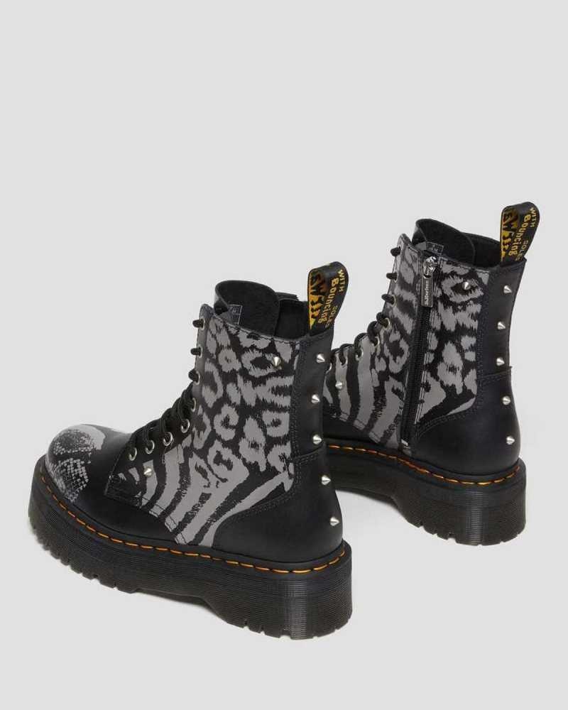 Dr Martens Jadon Animal Clash Lær Platform Boots Platform Støvler Dame Svarte Grå | GSQJX1029