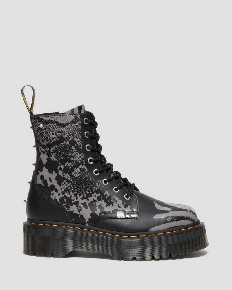 Dr Martens Jadon Animal Clash Lær Platform Boots Platform Støvler Dame Svarte Grå | GSQJX1029