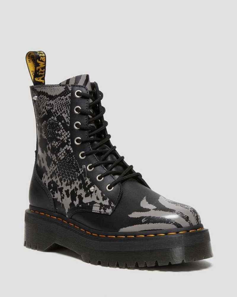 Dr Martens Jadon Animal Clash Lær Platform Boots Støvletter Herre Svarte Grå | HWDJL1403