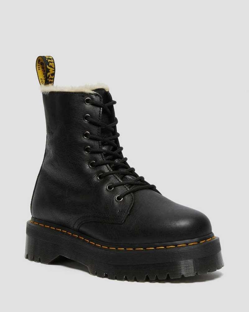 Dr Martens Jadon Lær Faux Fur Forede Platform Platform Støvler Herre Svarte | HBTIE9307