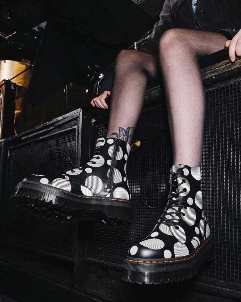 Dr Martens Jadon Polka Dot Smooth Lær Platform Boots Støvletter Herre Svarte | KATPZ5490