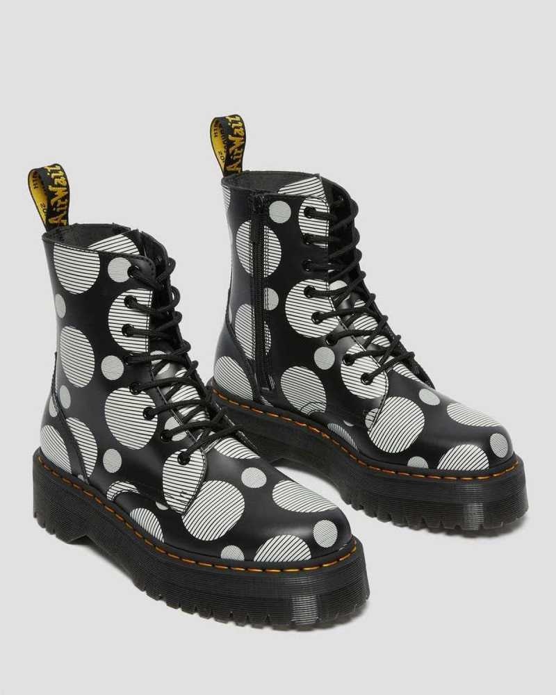 Dr Martens Jadon Polka Dot Smooth Lær Platform Boots Støvletter Herre Svarte | KATPZ5490