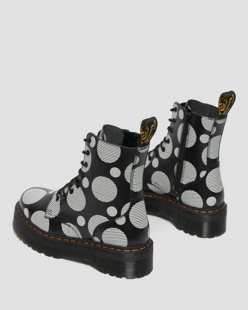 Dr Martens Jadon Polka Dot Smooth Lær Platform Boots Støvletter Herre Svarte | KATPZ5490