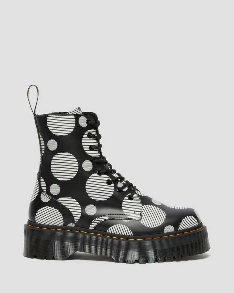 Dr Martens Jadon Polka Dot Smooth Lær Platform Boots Støvletter Herre Svarte | KATPZ5490