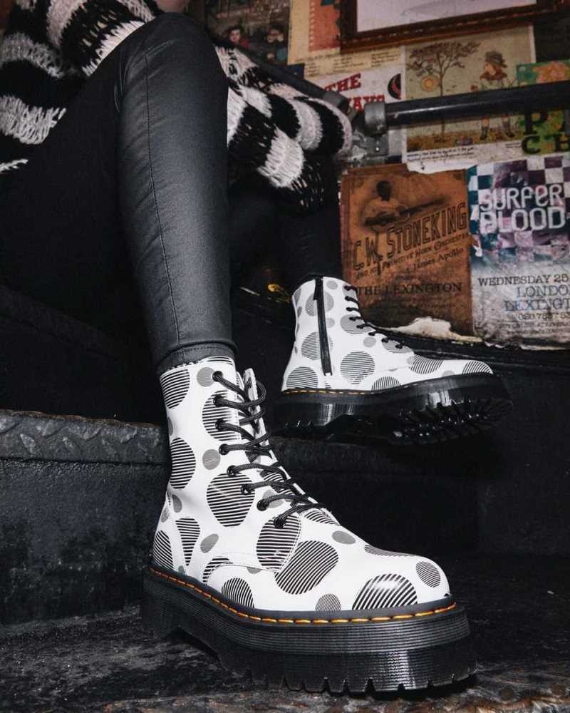 Dr Martens Jadon Polka Dot Smooth Lær Platform Boots Støvletter Herre Hvite | HWNVK4936