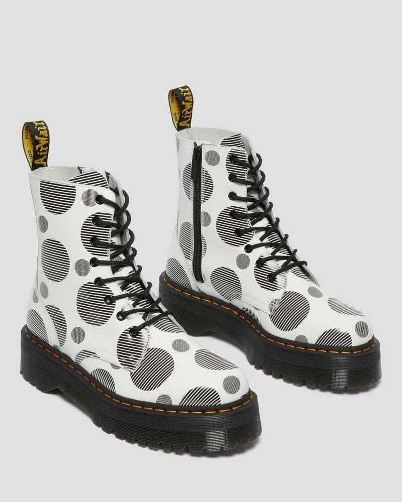 Dr Martens Jadon Polka Dot Smooth Lær Platform Boots Støvletter Herre Hvite | HWNVK4936