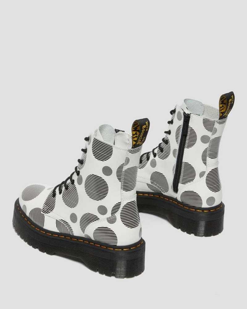 Dr Martens Jadon Polka Dot Smooth Lær Platform Boots Støvletter Herre Hvite | HWNVK4936