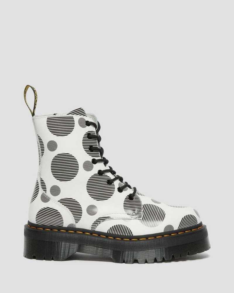 Dr Martens Jadon Polka Dot Smooth Lær Platform Boots Støvletter Herre Hvite | HWNVK4936