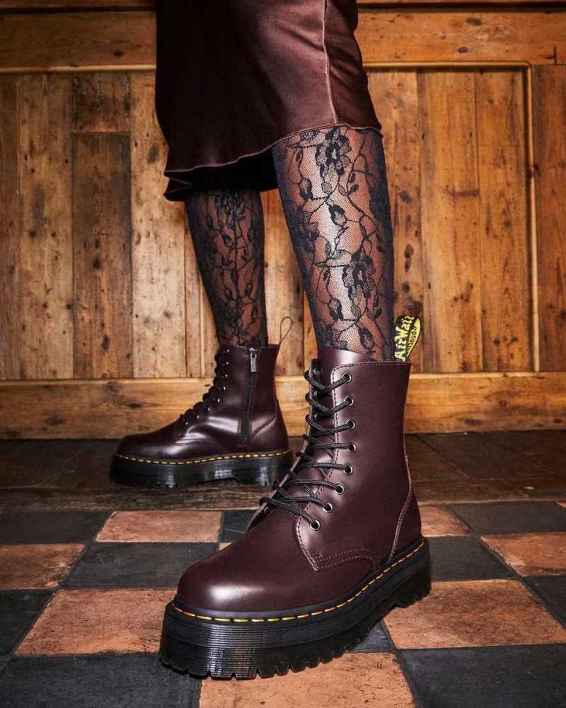 Dr Martens Jadon Smooth Lær Platform Boots Støvletter Dame Burgunder | BUSXH0168