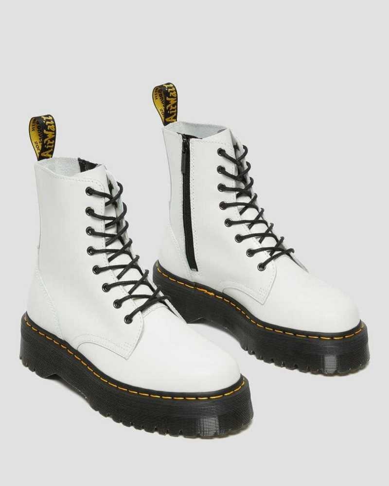 Dr Martens Jadon Smooth Lær Platform Boots Støvletter Dame Hvite | RONSU4398