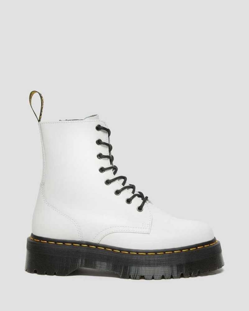 Dr Martens Jadon Smooth Lær Platform Boots Støvletter Dame Hvite | RONSU4398