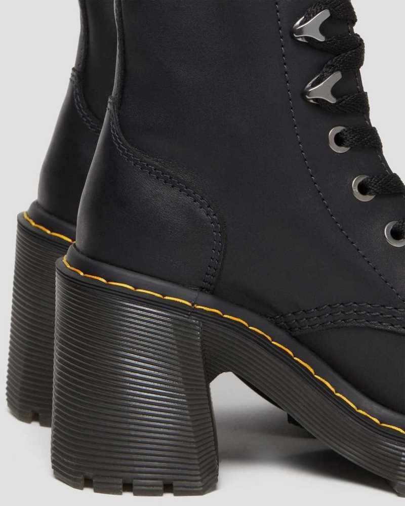 Dr Martens Jesy Sendal Lær Blonder Up Flared Heel Boots Støvler Med Hæl Dame Svarte | UFNEK0816