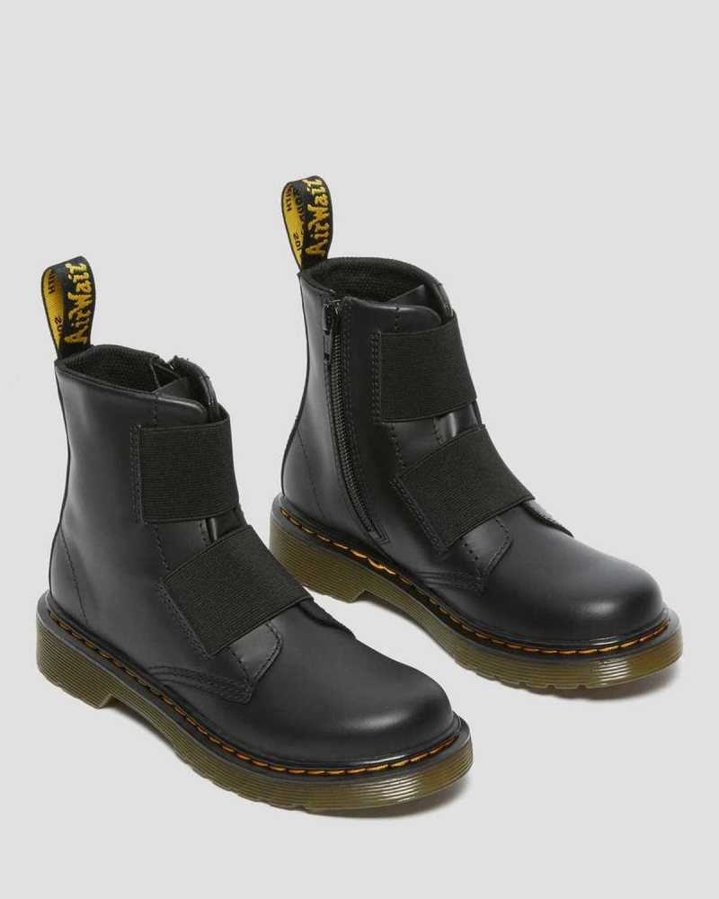 Dr Martens Junior 1460 Elastic Lær Blonder Up Boots Støvler Barn Svarte | FNYBS7532