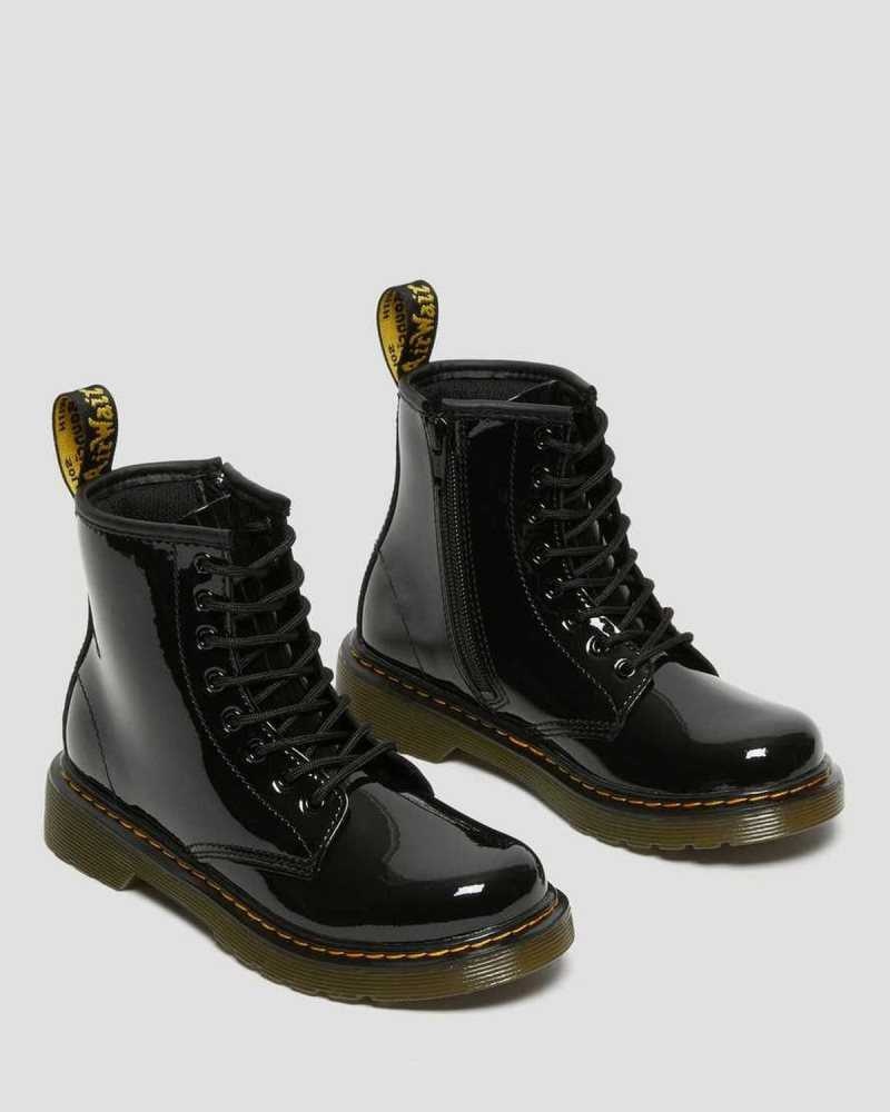 Dr Martens Junior 1460 Patent Lær Blonder Up Boots Støvler Barn Svarte | RQOYJ2754