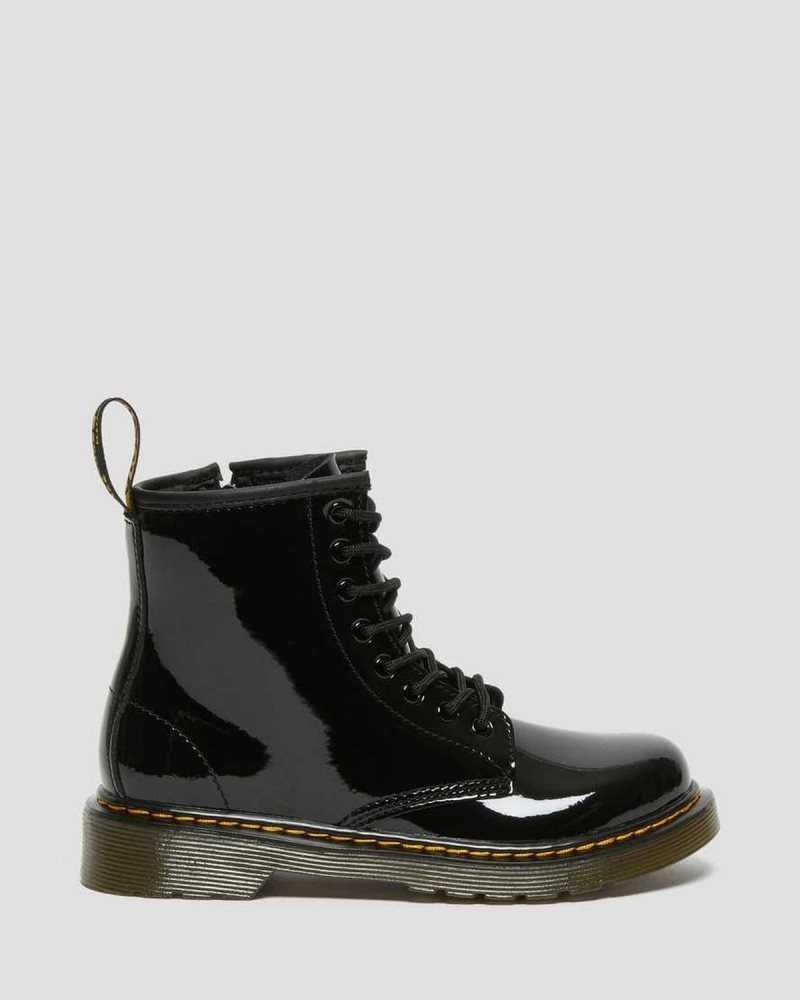 Dr Martens Junior 1460 Patent Lær Blonder Up Boots Støvler Barn Svarte | RQOYJ2754