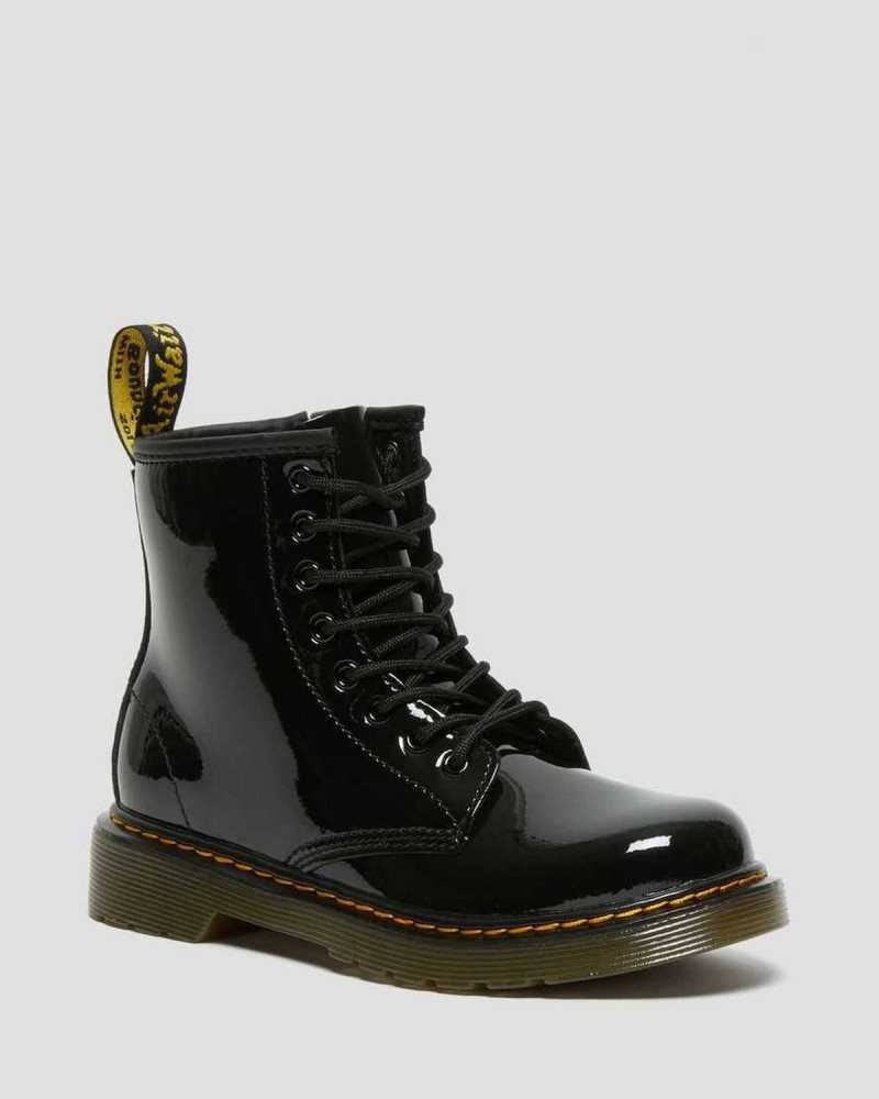 Dr Martens Junior 1460 Patent Lær Blonder Up Boots Støvler Barn Svarte | RQOYJ2754