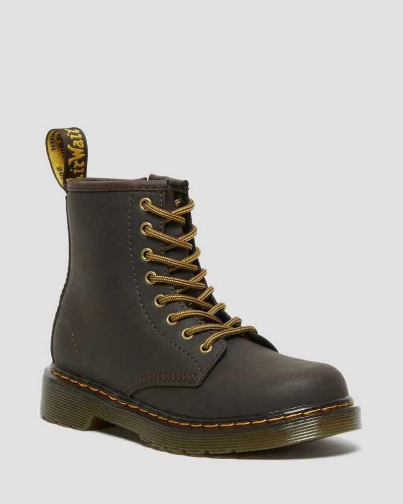 Dr Martens Junior 1460 Wildhorse Lær Blonder Up Boots Støvler Barn Mørke Brune | KJHAU6308