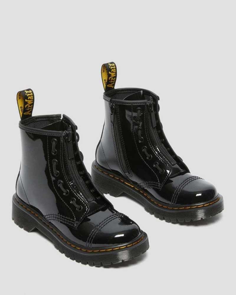 Dr Martens Junior Sinclair Bex Patent Lær Boots Støvler Barn Svarte | BQRZU2617