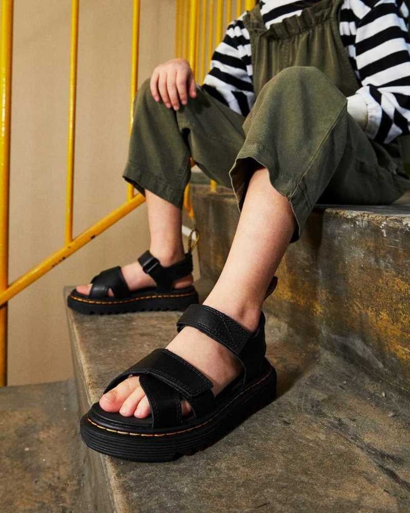 Dr Martens Junior Vossie Lær Sandals Sandaler Barn Svarte | ELTHP8039