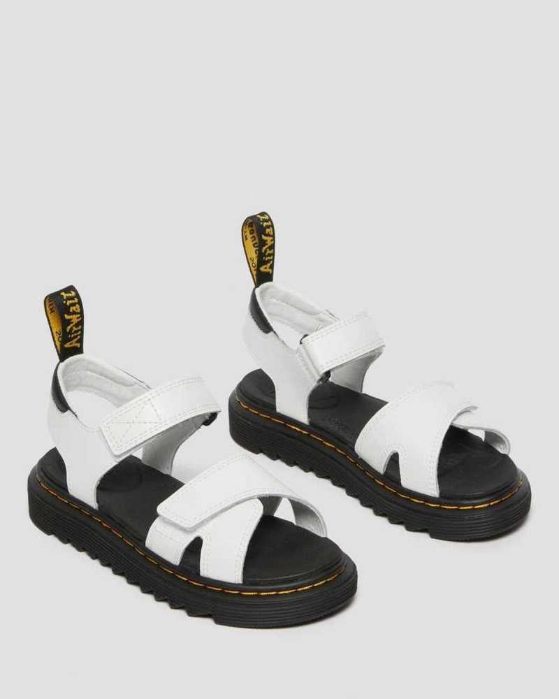 Dr Martens Junior Vossie Lær Sandals Sandaler Barn Hvite | IAQXV2673