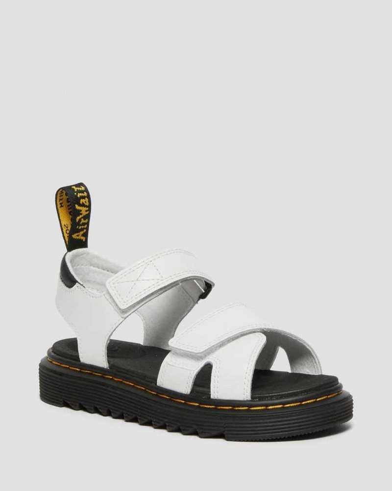 Dr Martens Junior Vossie Lær Sandals Sandaler Barn Hvite | IAQXV2673