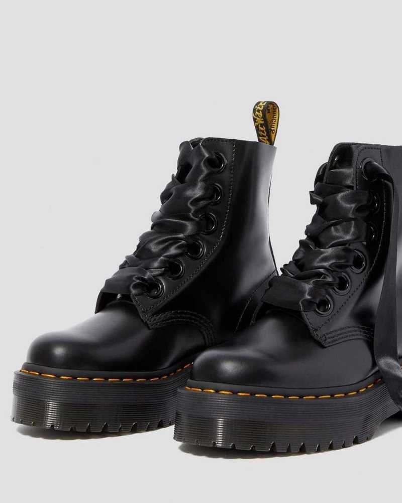 Dr Martens Molly Lær Platform Boots Platform Støvler Dame Svarte | RCNDV3895