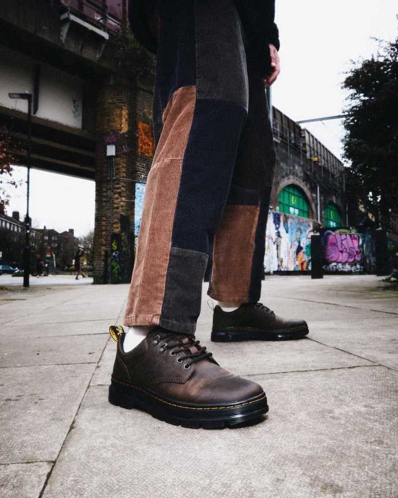 Dr Martens Reeder Crazy Horse Lær Utility Shoes Oxford Sko Herre Mørke Brune | GSOFU2819