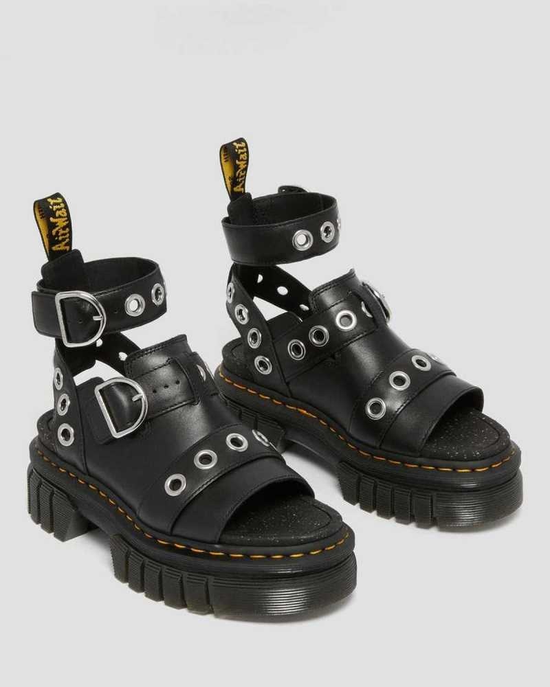 Dr Martens Ricki Hardware Nappa Lux Lær Platform Sandals Gladiatorsandaler Dame Svarte | BPZQX0158