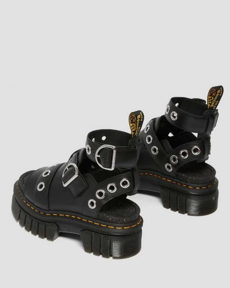 Dr Martens Ricki Hardware Nappa Lux Lær Platform Sandals Gladiatorsandaler Dame Svarte | BPZQX0158