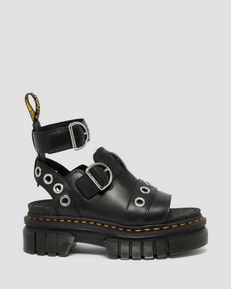 Dr Martens Ricki Hardware Nappa Lux Lær Platform Sandals Gladiatorsandaler Dame Svarte | BPZQX0158