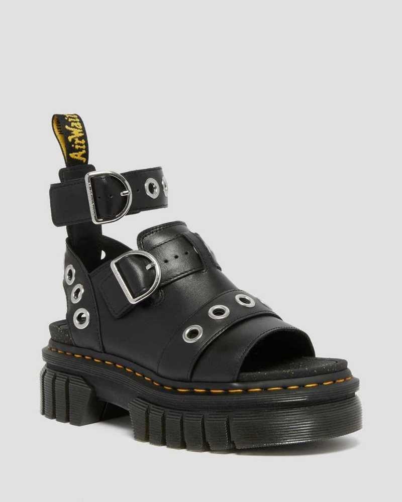 Dr Martens Ricki Hardware Nappa Lux Lær Platform Sandals Gladiatorsandaler Dame Svarte | BPZQX0158