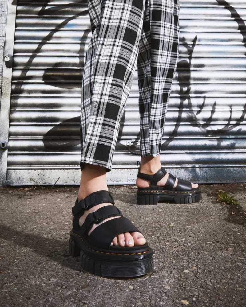 Dr Martens Ricki Nappa Lux Lær 3-Reima Platform Sandals Gladiatorsandaler Dame Svarte | DMCAO7283