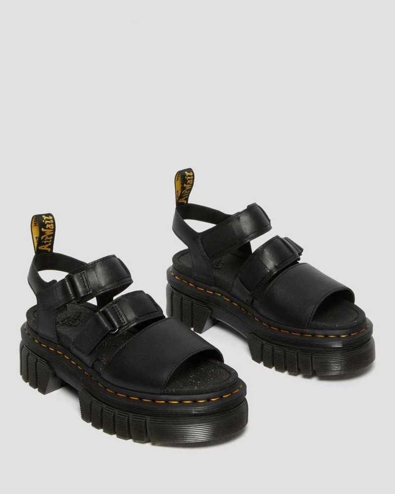 Dr Martens Ricki Nappa Lux Lær 3-Reima Platform Sandals Gladiatorsandaler Dame Svarte | DMCAO7283