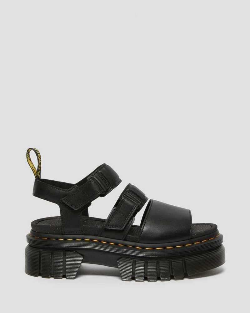 Dr Martens Ricki Nappa Lux Lær 3-Reima Platform Sandals Gladiatorsandaler Dame Svarte | DMCAO7283