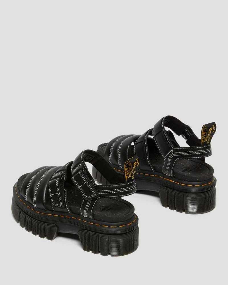 Dr Martens Ricki Nappa Lux Lær 3-Reima Sandals Gladiatorsandaler Dame Svarte | WYDKE2751