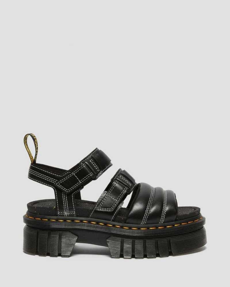 Dr Martens Ricki Nappa Lux Lær 3-Reima Sandals Gladiatorsandaler Dame Svarte | WYDKE2751