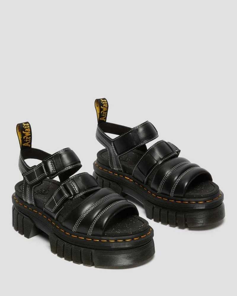 Dr Martens Ricki Nappa Lux Lær 3-Reima Sandals Platåsandaler Dame Svarte | QOUTR4127